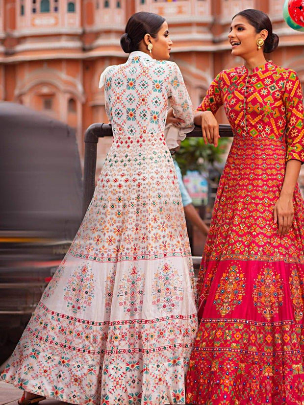 Off White Chanderi Silk Anarkali Gown