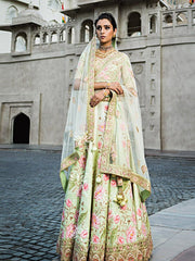 Green Raw Silk Lehenga Choli