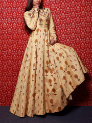 Handcrafted Beige Chanderi Silk Angarkha Gown