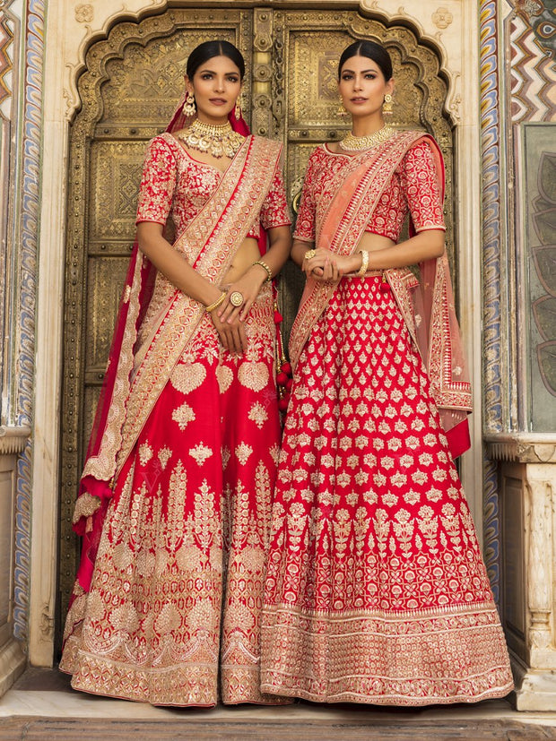 Red Raw Silk Bridal Lehenga