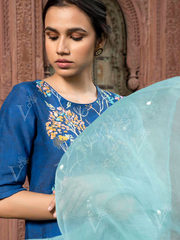 Blue Vasansi Silk Embroidered Suit Set