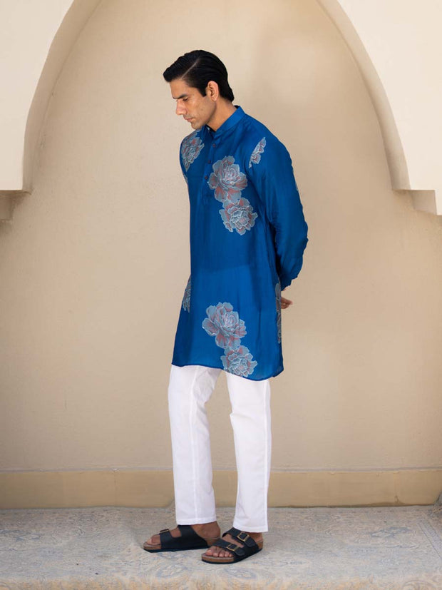 Floral Bliss Blue Ganganagery Kurta