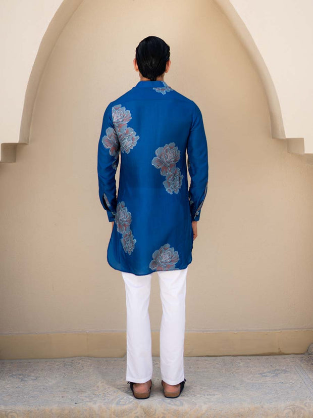 Floral Bliss Blue Ganganagery Kurta