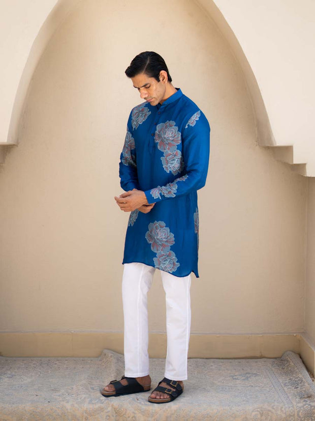 Floral Bliss Blue Ganganagery Kurta