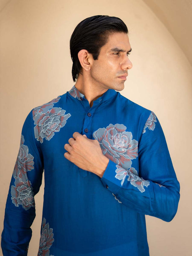 Floral Bliss Blue Ganganagery Kurta