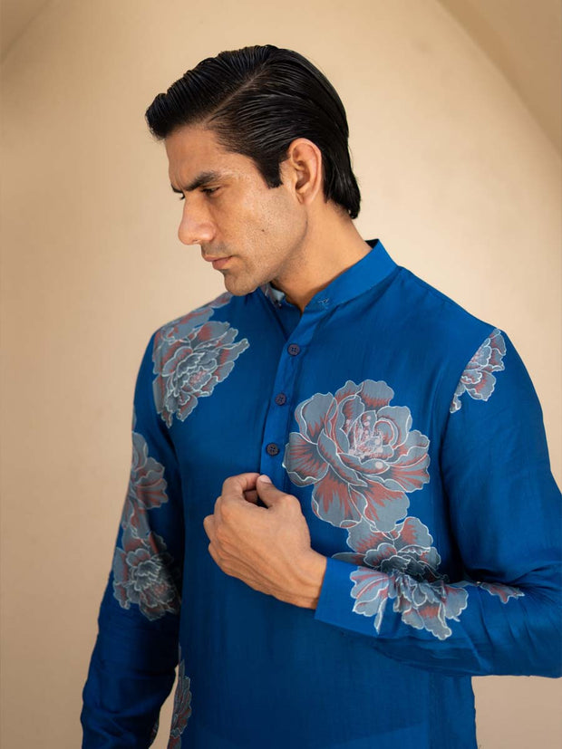 Floral Bliss Blue Ganganagery Kurta