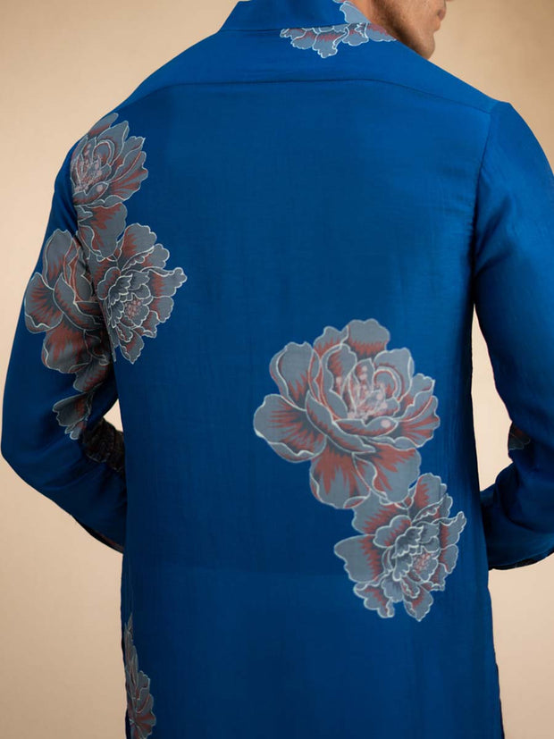 Floral Bliss Blue Ganganagery Kurta