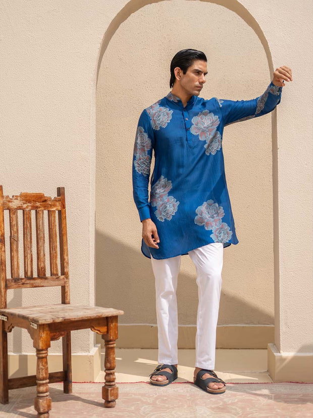 Floral Bliss Blue Ganganagery Kurta