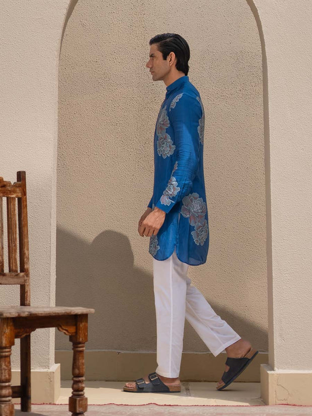 Floral Bliss Blue Ganganagery Kurta