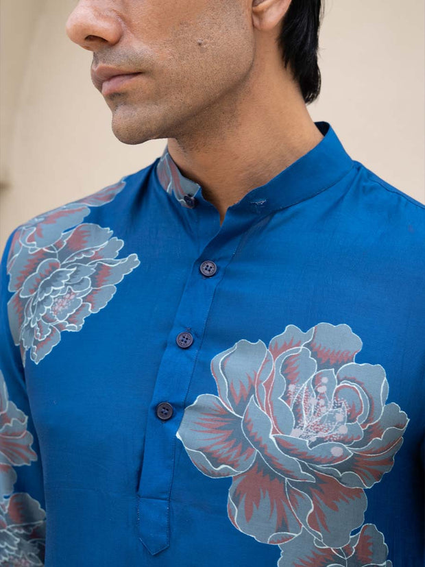 Floral Bliss Blue Ganganagery Kurta