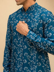 Coastal Bloom Blue Ganganagery Kurta