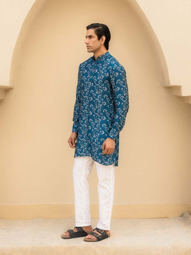 Coastal Bloom Blue Ganganagery Kurta