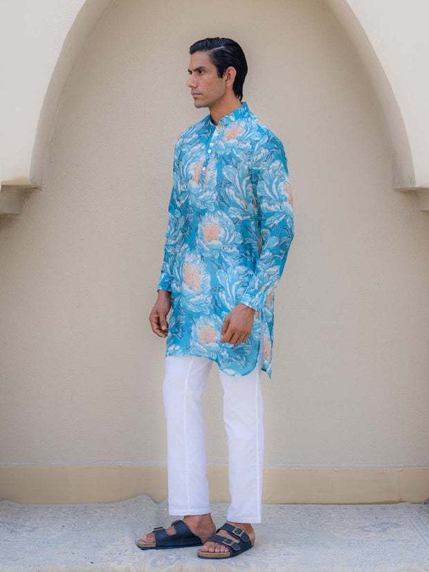 Floral Fusion Blue Ganganagery Kurta