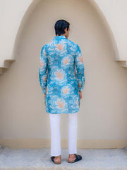 Floral Fusion Blue Ganganagery Kurta