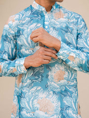 Floral Fusion Blue Ganganagery Kurta