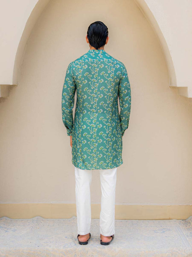 Coastal Bloom Green Ganganagery Kurta