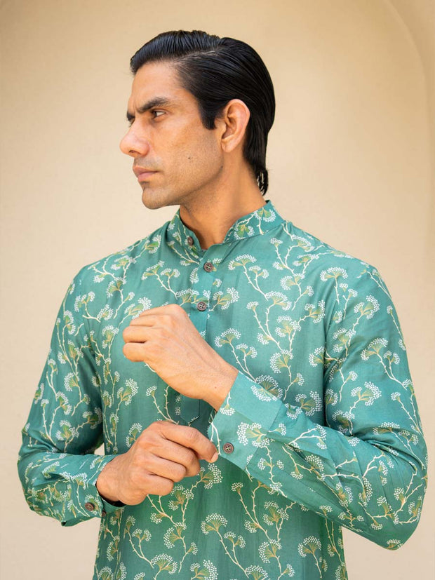 Coastal Bloom Green Ganganagery Kurta