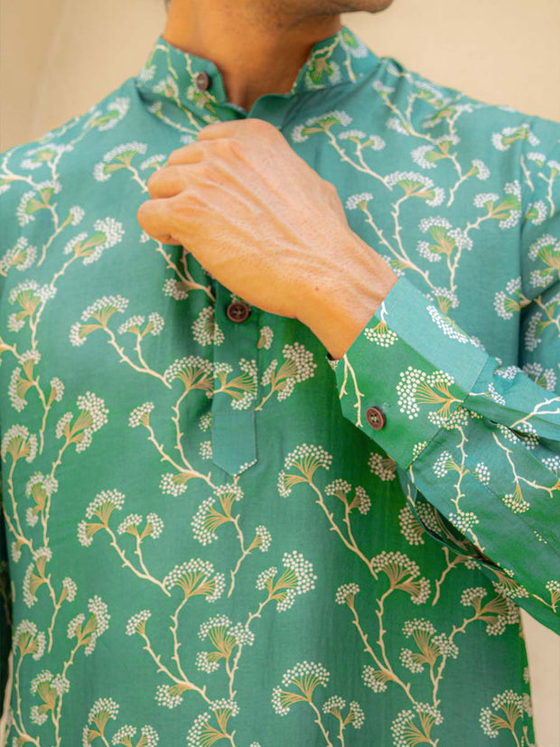 Coastal Bloom Green Ganganagery Kurta