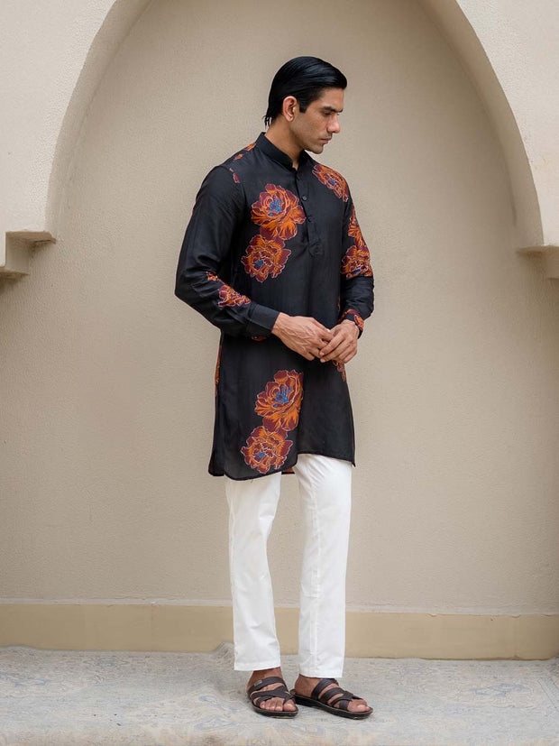 Floral Bliss Black Ganganagery Kurta