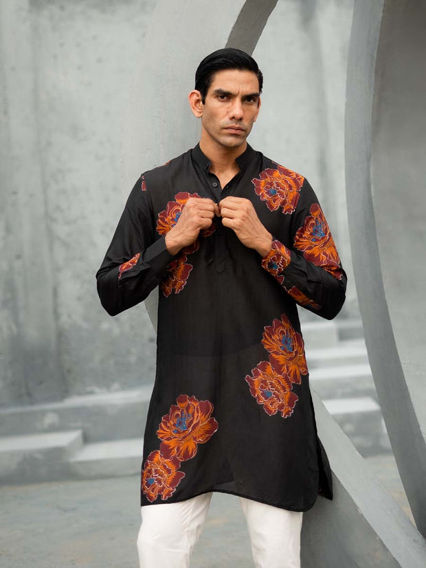 Floral Bliss Black Ganganagery Kurta