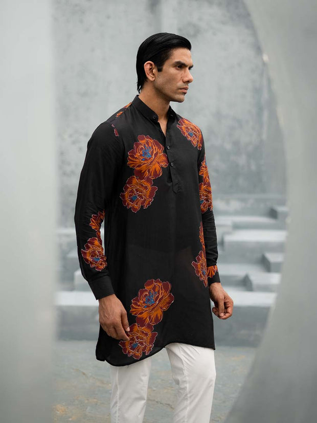 Floral Bliss Black Ganganagery Kurta