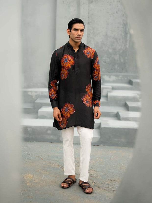 Floral Bliss Black Ganganagery Kurta