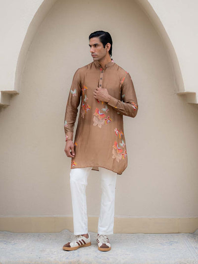 Light Brown Butterfly Printed Kurta