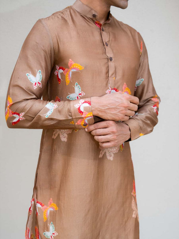 Light Brown Butterfly Printed Kurta