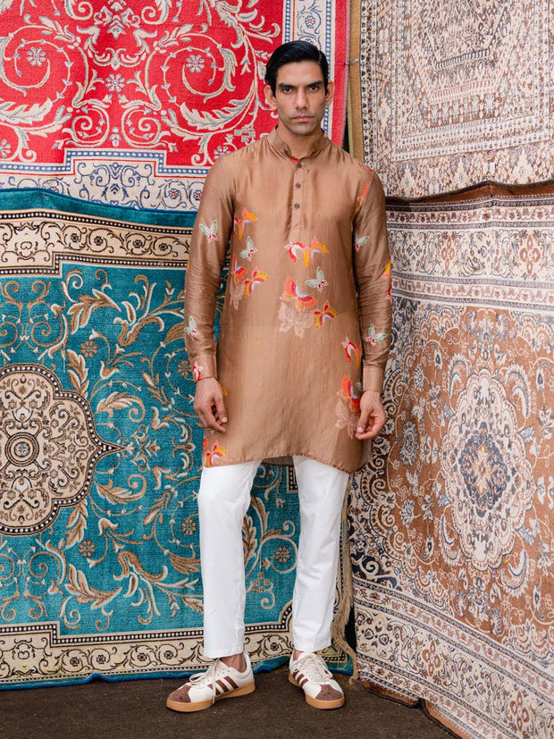 Light Brown Butterfly Printed Kurta