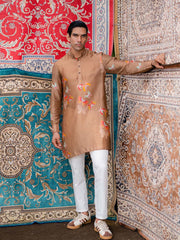 Light Brown Butterfly Printed Kurta