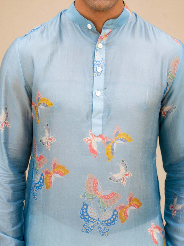 Light Blue Butterfly Printed Kurta