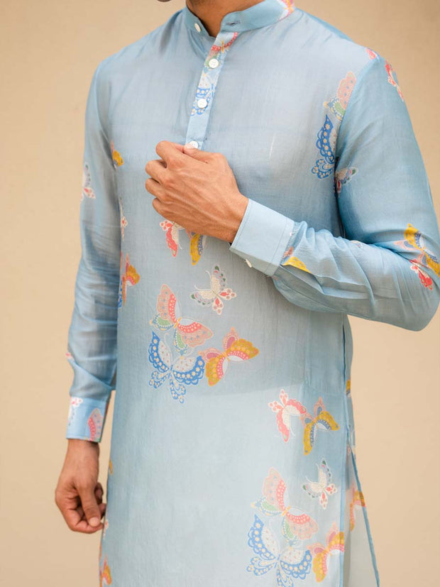 Light Blue Butterfly Printed Kurta