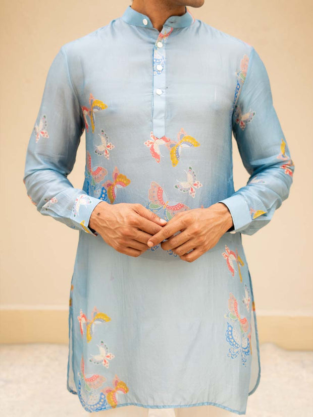 Light Blue Butterfly Printed Kurta