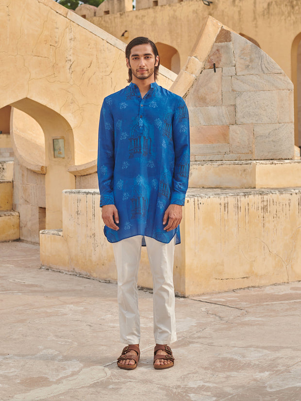 Blue Arch Printed Ganganagery Kurta