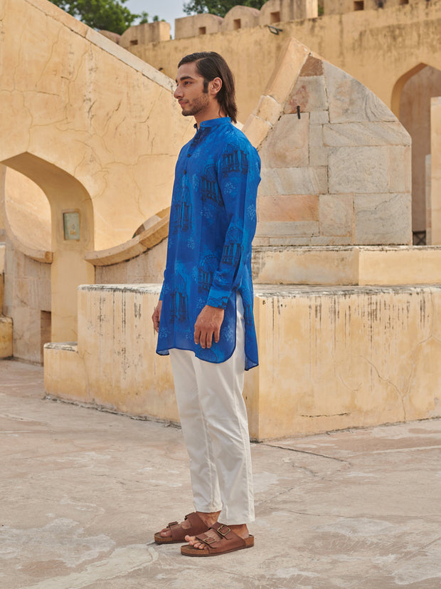 Blue Arch Printed Ganganagery Kurta