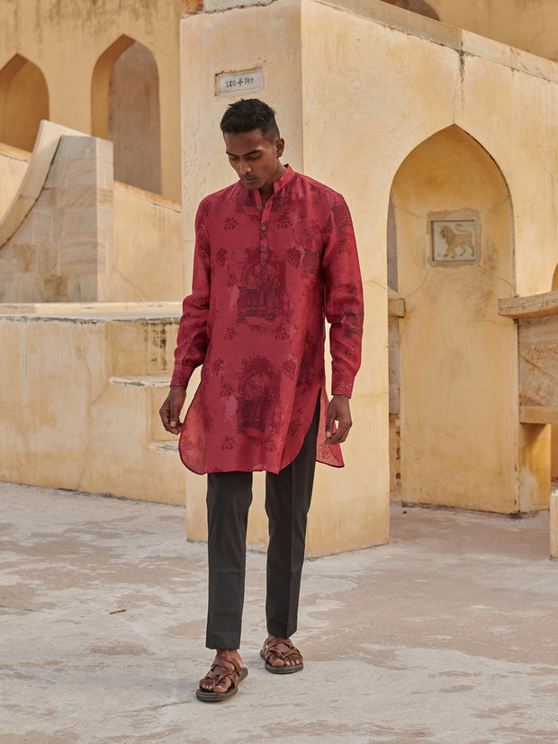 Red Arch Printed Ganganagery Kurta