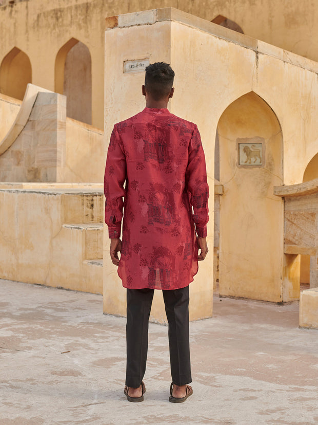 Red Arch Printed Ganganagery Kurta