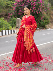 Red Vasansi Silk Anarkali Suit Set