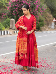 Red Vasansi Silk Anarkali Suit Set