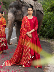 Red Vasansi Silk Anarkali Suit Set