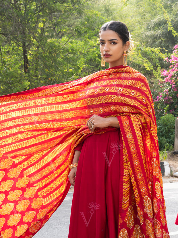 Red Vasansi Silk Suit Set