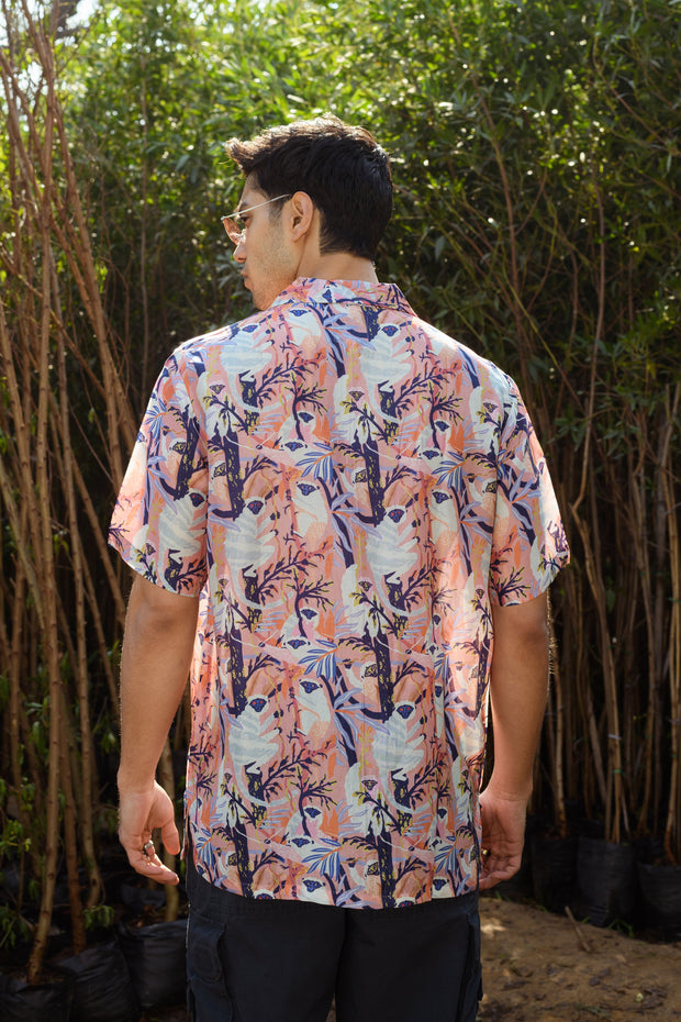 Lilly Pink Leaf - Silk - Oversize Hawaiian Collar Shirt