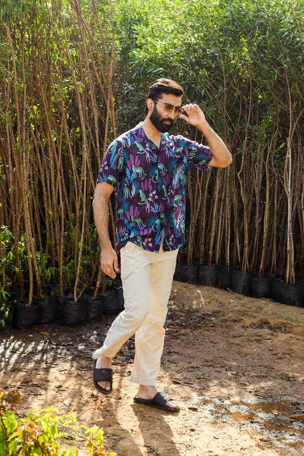 Leopard Midnight Floral Black - Silk - Hawaiian Collar OS Shirt