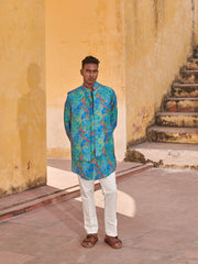 Jaco Floral Green Kurta Jacket Set