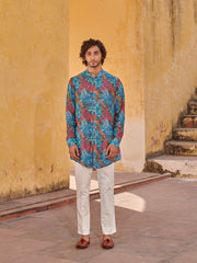 Jaco Floral Grey Full Button Kurta