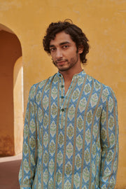 Lime Blue Floral Ganganagery Kurta