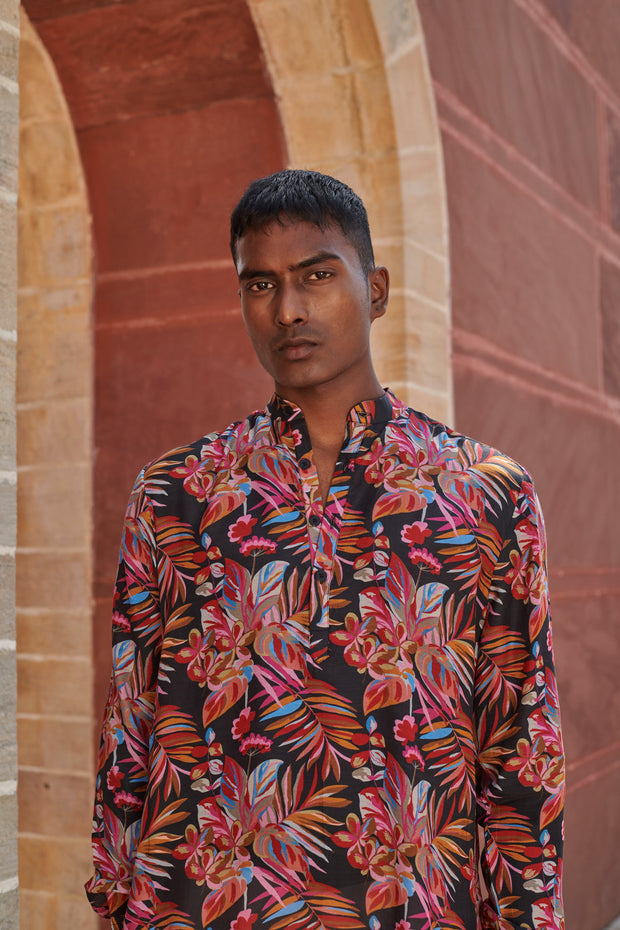 Black Floral  Ganganagery Kurta