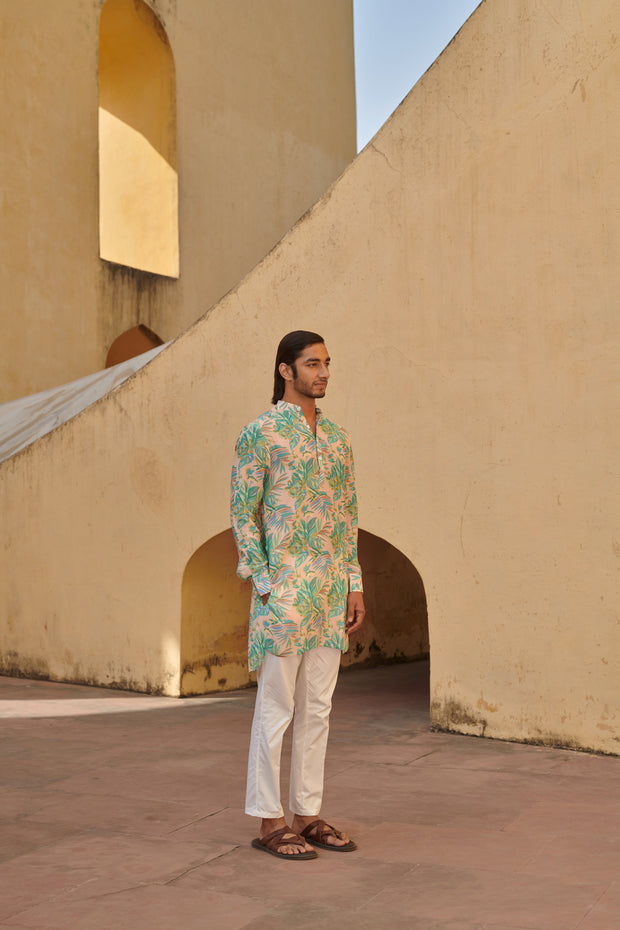 Talc Floral Cream Ganganagery Kurta