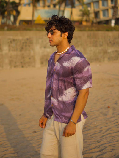 Violet Storm Relaxed Fit Cuban Collar Shirt