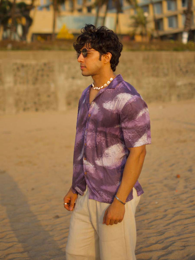 Violet Storm Relaxed Fit Cuban Collar Shirt
